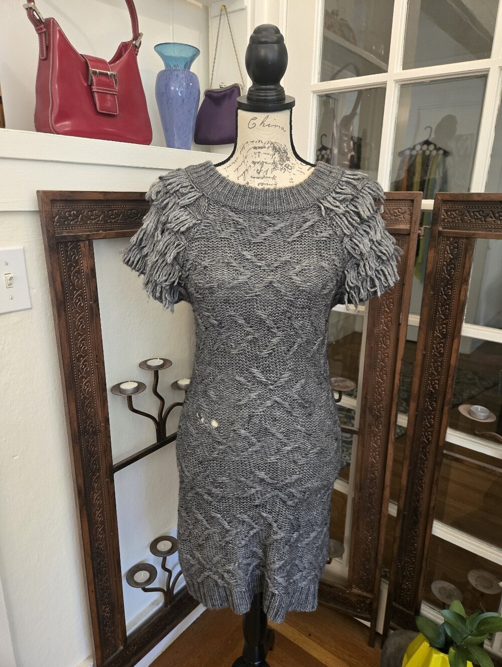 Grifflin Paris Charcoal Knit Sweater Dress (Damaged), Sz M